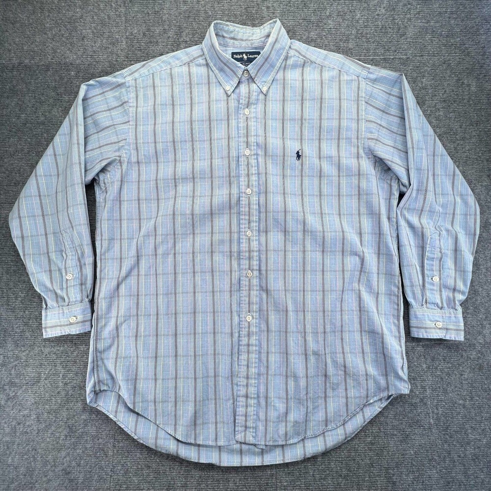 Ralph Lauren Blake Shirt Mens L Blue Plaid Long Sleeve 100% Two-Ply Cotton